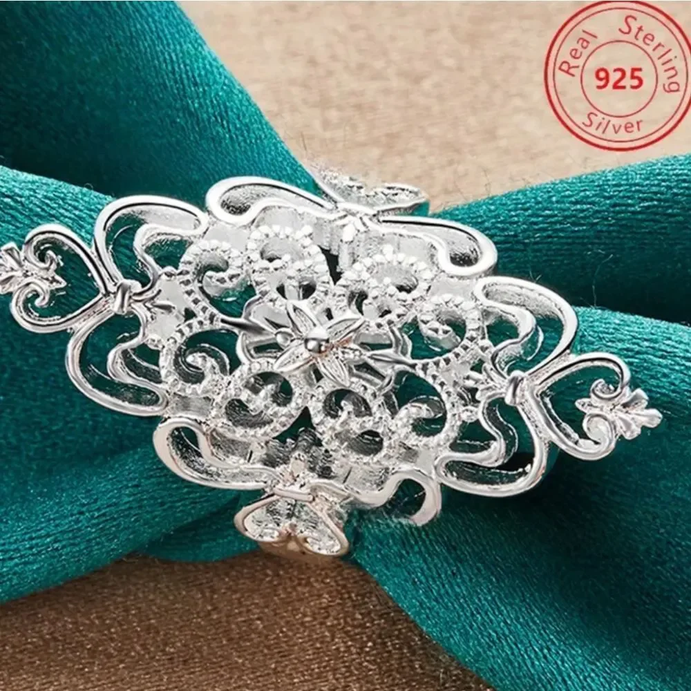 Women's Elegant Silver Filigree Ring Sz 9